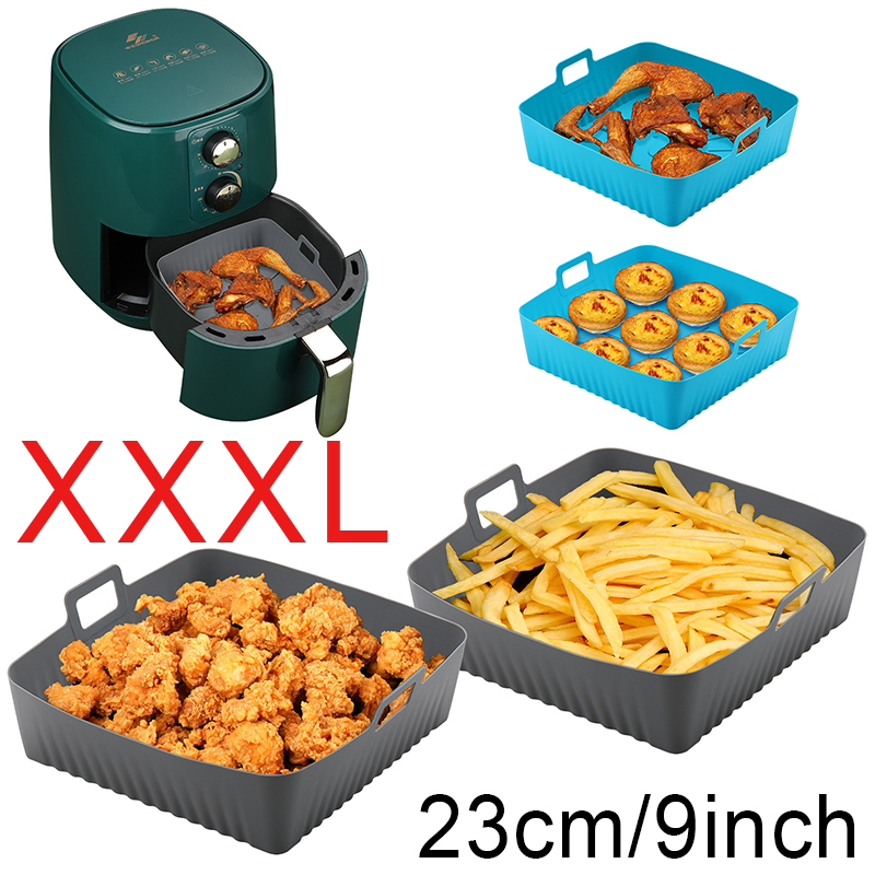 Air Fryer Silicone Pot Liner - 正方形大型シリコンエアフライヤーライナー金型 6-8QT 9 インチノンフライヤーベーキングトレイ忍者 23 センチメートルオーブン調理バスケットポット