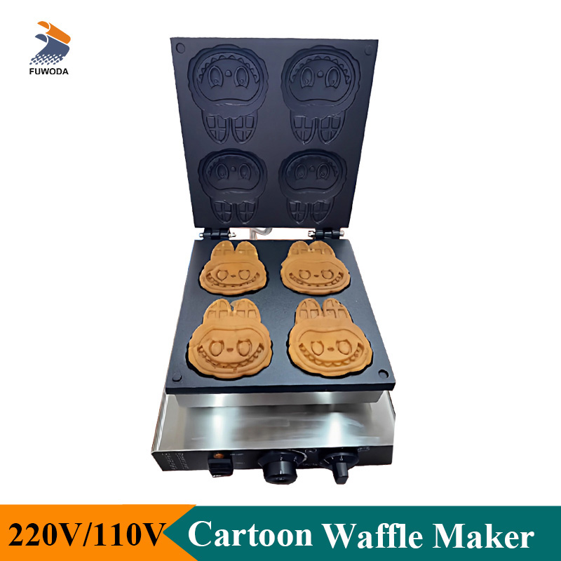 Mini Waffle Maker Machine - プロ仕様の漫画型ワッフルメーカー 電気式4個焼きワッフルメーカー 家庭用または業務用