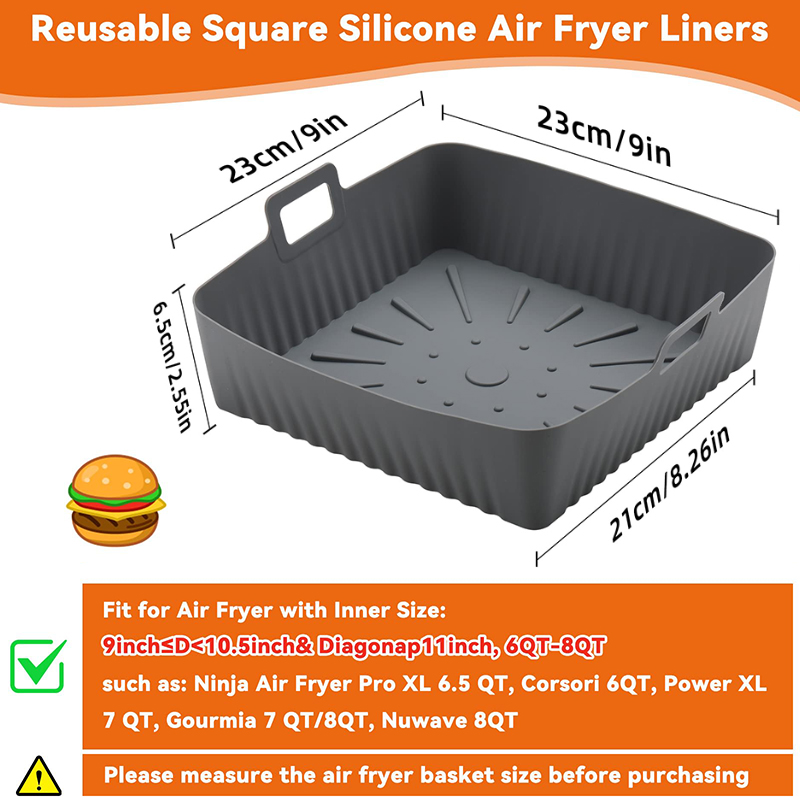 正方形大型シリコンエアフライヤーライナー金型 6-8QT 9 - Air Fryer Silicone Pot Liner のレビューと価格